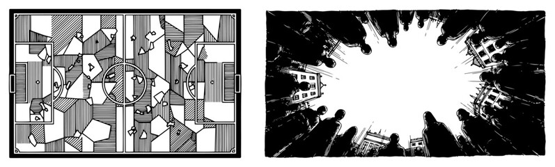 Abstract soccer pitch diagram and creative perspective of stadium supporters © Mago