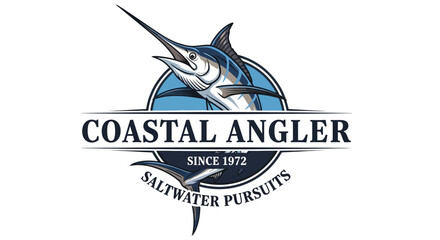 Obraz premium Coastal Angler logo featuring a marlin representing saltwater pursuits and fishing since 1972.