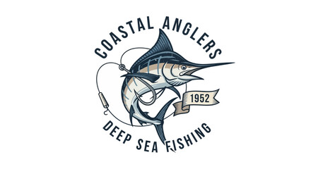 Coastal Anglers Deep Sea Fishing Logo Depicting Marlin Fish.