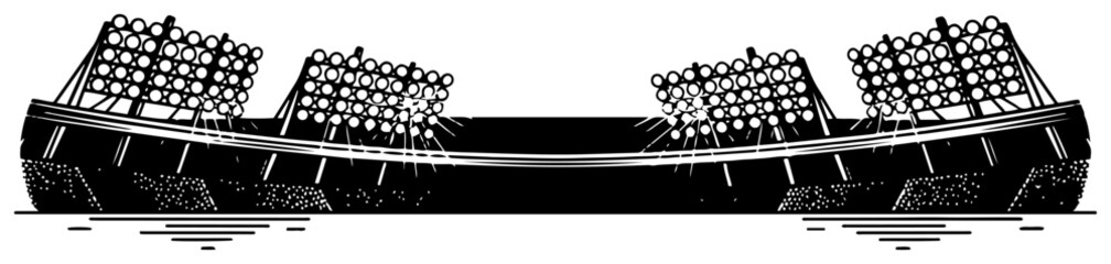 Hand drawn vintage style soccer stadium arena with bright floodlights during a match © Mago