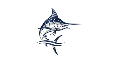 Striking illustration of a majestic marlin leaping from the ocean waves artistic design.