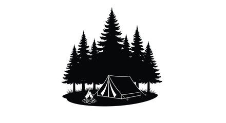 Camping scene with a tent and campfire a striking silhouette © Taylor