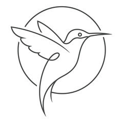 Minimalist line art hummingbird in flight within a circle icon © saga