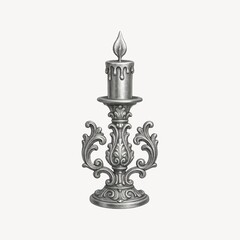 Fototapeta premium Ornate silver candle holder illustration.