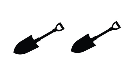 Two black silhouettes of garden shovels against a white background silhouette © Taylor