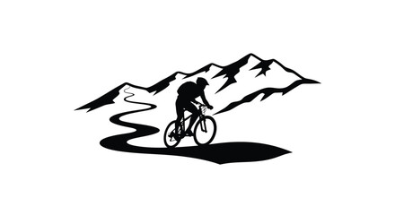 Cyclist riding a mountain bike along a winding trail silhouette © Taylor