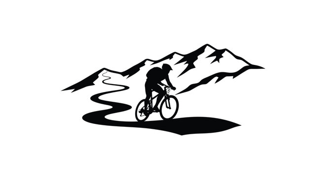 Cyclist riding a mountain bike along a winding trail silhouette