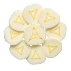 Arrangement of sliced parsnip rounds showing triangular core pattern