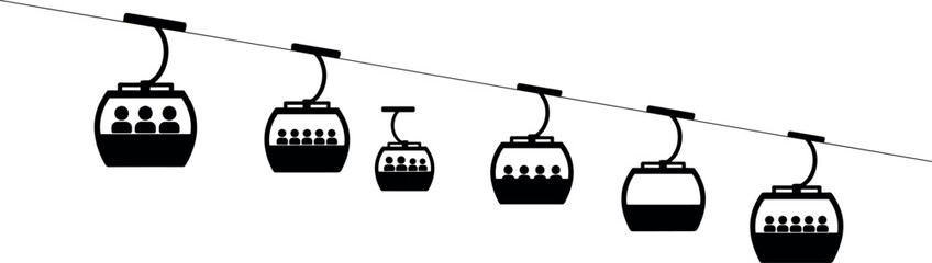 Black silhouette of mountain cable car gondola lift on rope isolated on white background cad drawing flat vector illustration for ski resort travelArt & Illustration © MSTMAFRUJA