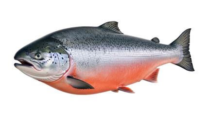 Isolated salmon with red belly and silvery scales, fresh aquatic raw edible ingredient