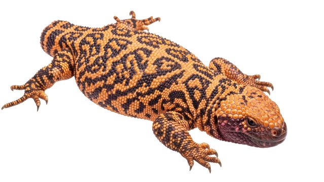 Isolated Gila Monster close-up view, Heloderma suspectum venomous lizard from North America, detailed