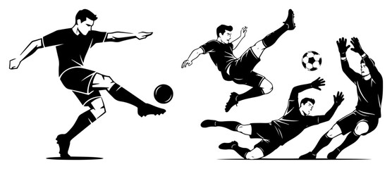 Set of detailed soccer players in action including bicycle kick and goalkeeper © Mago