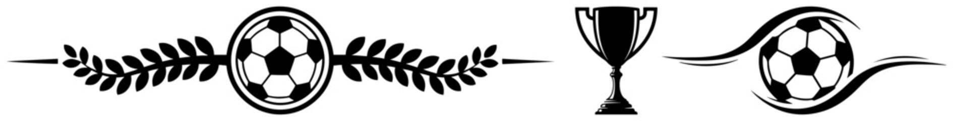 Horizontal soccer divider elements including trophy cup laurel wreath and motion swooshes