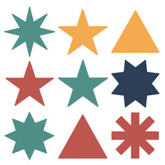 Fototapeta premium A colorful set of star and triangle shapes in a flat vector graphic design