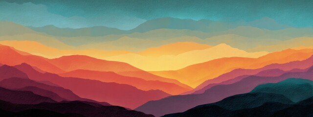 Obraz premium Abstract Hills with Color Gradient Layers in Warm and Cool Tones Creating a Dreamy Landscape