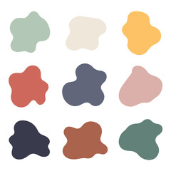 A set of colorful abstract shapes in various hues on a white background