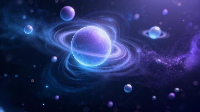 Semi-realistic scientific visualization of subatomic particles floating in quantum space, illustrating atomic physics, quantum mechanics, and the invisible microscopic world of fundamental particles.
