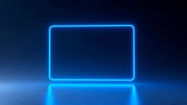 Blue neon light frame on dark background