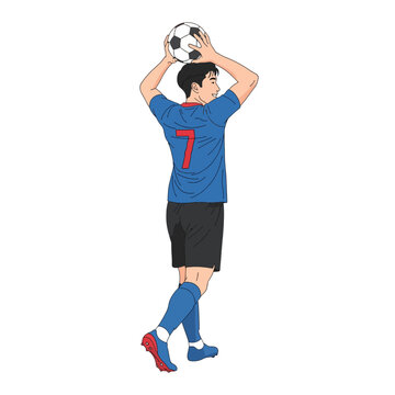 Dynamic Soccer Player Performing a Precise Throw-In Vector Illustration