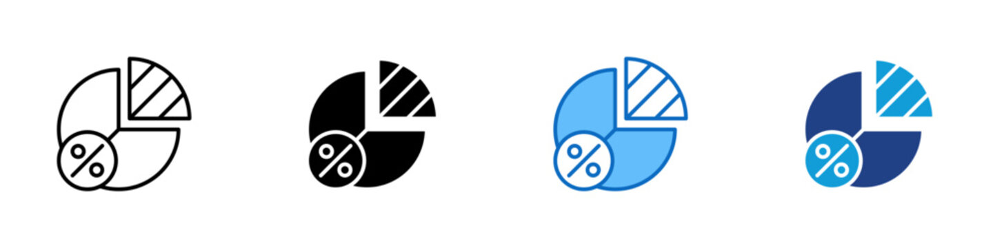 Tax Percentage Multiple Style Icon Design Vector - Pie chart with percent sign representing tax calculation, revenue allocation, and financial distribution