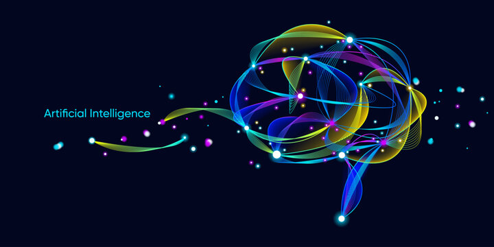 Illustration of abstract brain. Artificial intelligence. Big data, technology, AI, data transfer, data flow, large language model, generative AI, LLM, NLP. NLG, AI brain