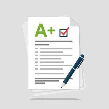 Graded paper with an A+ mark and a checkmark on a white background.