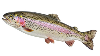 Obraz premium Isolated Rainbow Trout Freshwater Fish Rainbow Band Speckled Body Fishing Bait Game Catch