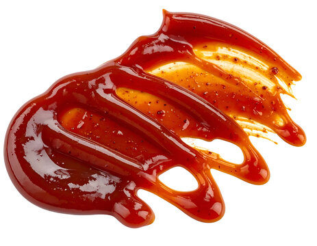 Smeared Red Tomato Ketchup Barbecue Sauce Splash Texture Design Element Isolated on White Background