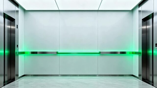 Modern elevator interior with green lighting