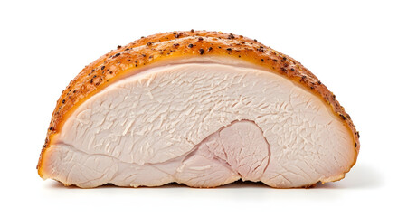 Delicious roasted turkey breast slice with crispy skin and spices on white background transparent background