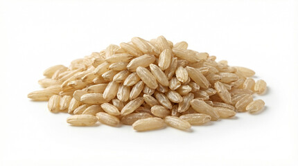 Small pile of uncooked brown rice grains isolated on pure white background