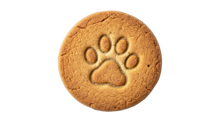 Isolated baked cookie with paw print, sweet dessert treat, golden brown biscuit on its own © Carmen