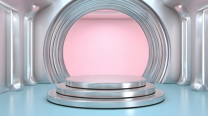 Modern Stage for Product Display: This sleek, modern stage design is the perfect backdrop for showcasing a product or concept.