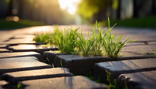 grass sprouting from gaps in broken sidewalk eco revival