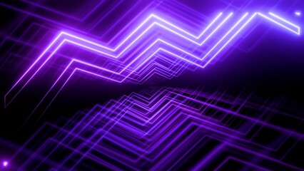 Obraz premium Abstract Purple Neon Glowing Zigzag Geometric Lines Tunnel Background with Futuristic Cyberpunk Aesthetic