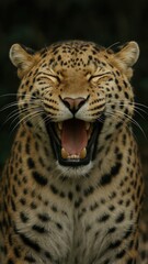 Fototapeta premium Leopard roaring in natural habitat.