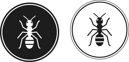 Ant insect symbol icon set featuring round badge designs, minimalist vector illustration for biology, pest control, and nature concepts © Moslama