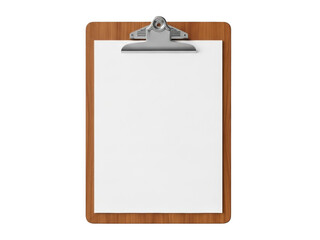 A clipboard with a blank sheet of paper isolated on transparent background
