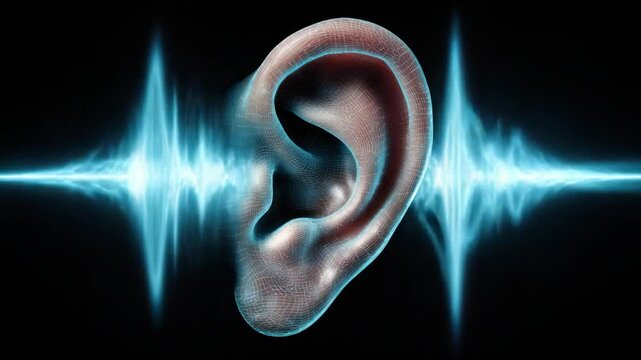 Anatomy of Sound: A detailed depiction of a human ear, interwoven with dynamic sound waves. The image speaks volumes about sensory perception.