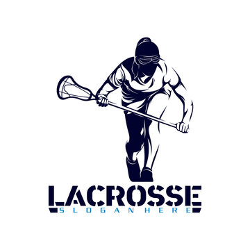 Female lacrosse player silhouette vector illustration. Sports silhouette design.