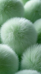 Close-up view of soft, fluffy pom-poms arranged together, showcasing intricate textures and vibrant colors, creating visually appealing abstract composition for creative projects. red background