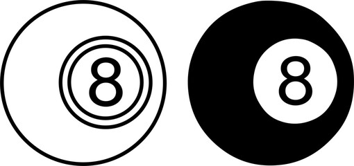 Billiard icon, vector illustration of magic 8 ball, black and white in outline and silhouette design style © Nurhalimah