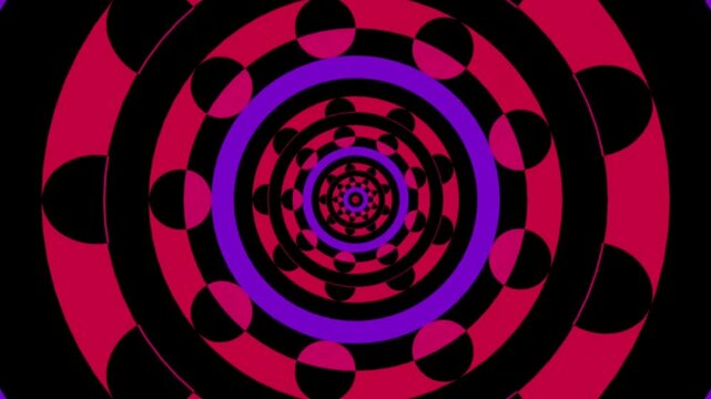 Abstract concentric circle tunnel background with purple and red geometric patterns 4k