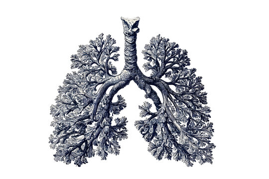 Anatomical illustration of the human lungs showcasing intricate bronchial structure