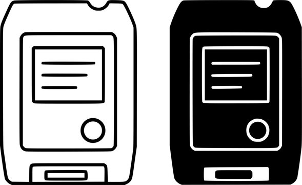 Vintage or antique icon, vector illustration of 8-track cartridge, black and white in outline and silhouette design style