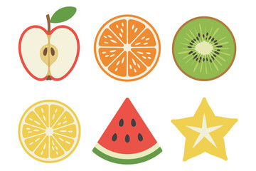 Assorted Fresh Fruit Slices and Whole Fruits - Healthy Diet Icons