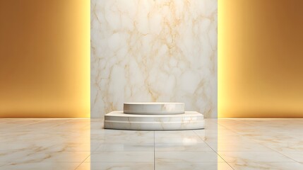 Elegant Pedestal: A marble pedestal stands elegantly within a modern setting, bathed in the soft glow, perfect for showcasing your product or artistic creation.