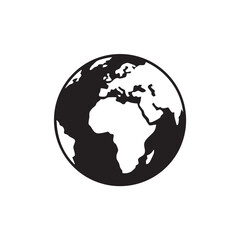 A black and white illustration of the Earth from space, focusing on Africa and Europe