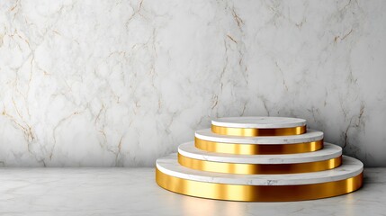Elevated Display: A luxurious marble pedestal, accentuated with elegant gold accents, creates a sophisticated stage for showcasing products or celebrating achievements.