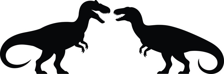 Tyrannosaurus rex silhouette facing each other, dinosaur vector illustration, prehistoric animal clipart, isolated black T rex design element © Shuvo Creative